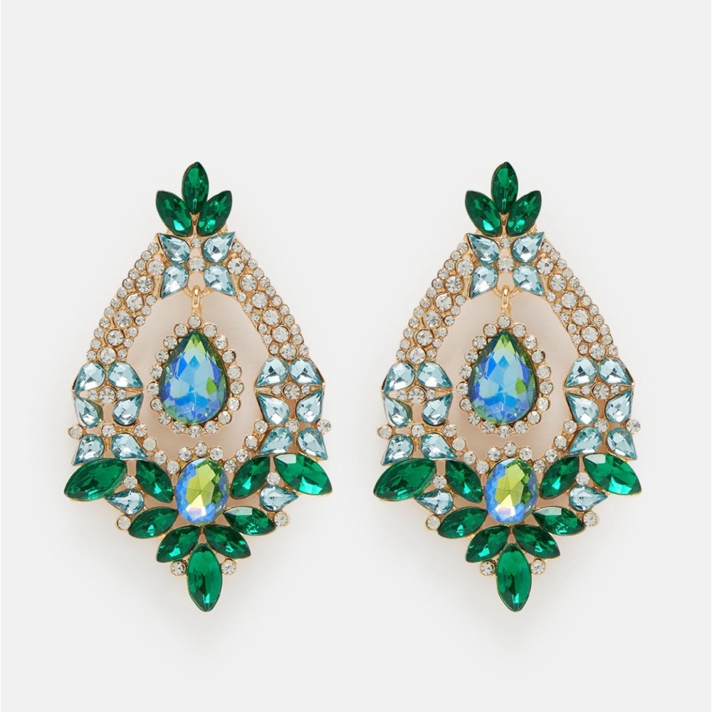 Gorgeous Gold & Green Drop Earrings with Matching Ring